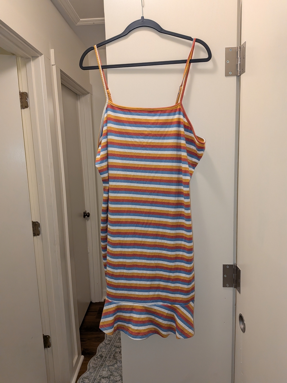Striped Spaghetti‑Strap Mini Dress in Blue, Yellow, Orange, Red, White Size 3XL
